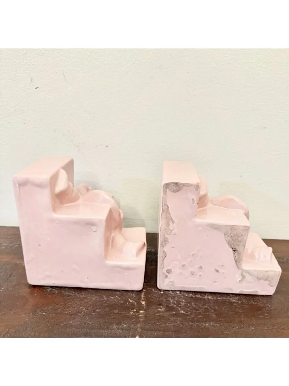 Vintage Pink Ceramic Girl Figurine Planters Pair Retro Kitsch Nursery Decor